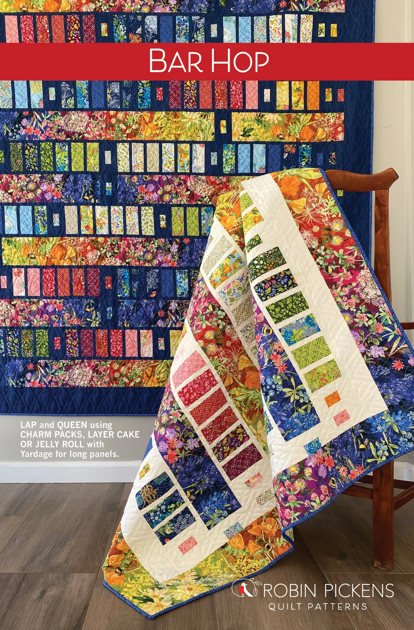 BAR HOP Quilt Pattern PDF (digital download) by Robin Pickens in Lap, Queen sizes