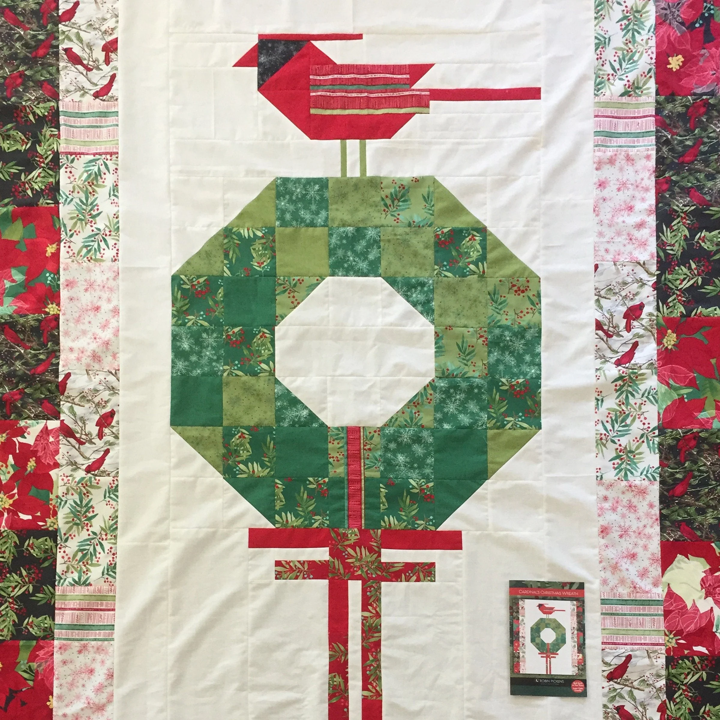 CARDINALS CHRISTMAS WREATH Printed Quilt Pattern in Large or Medium Wall Sizes by Robin Pickens - Image 3