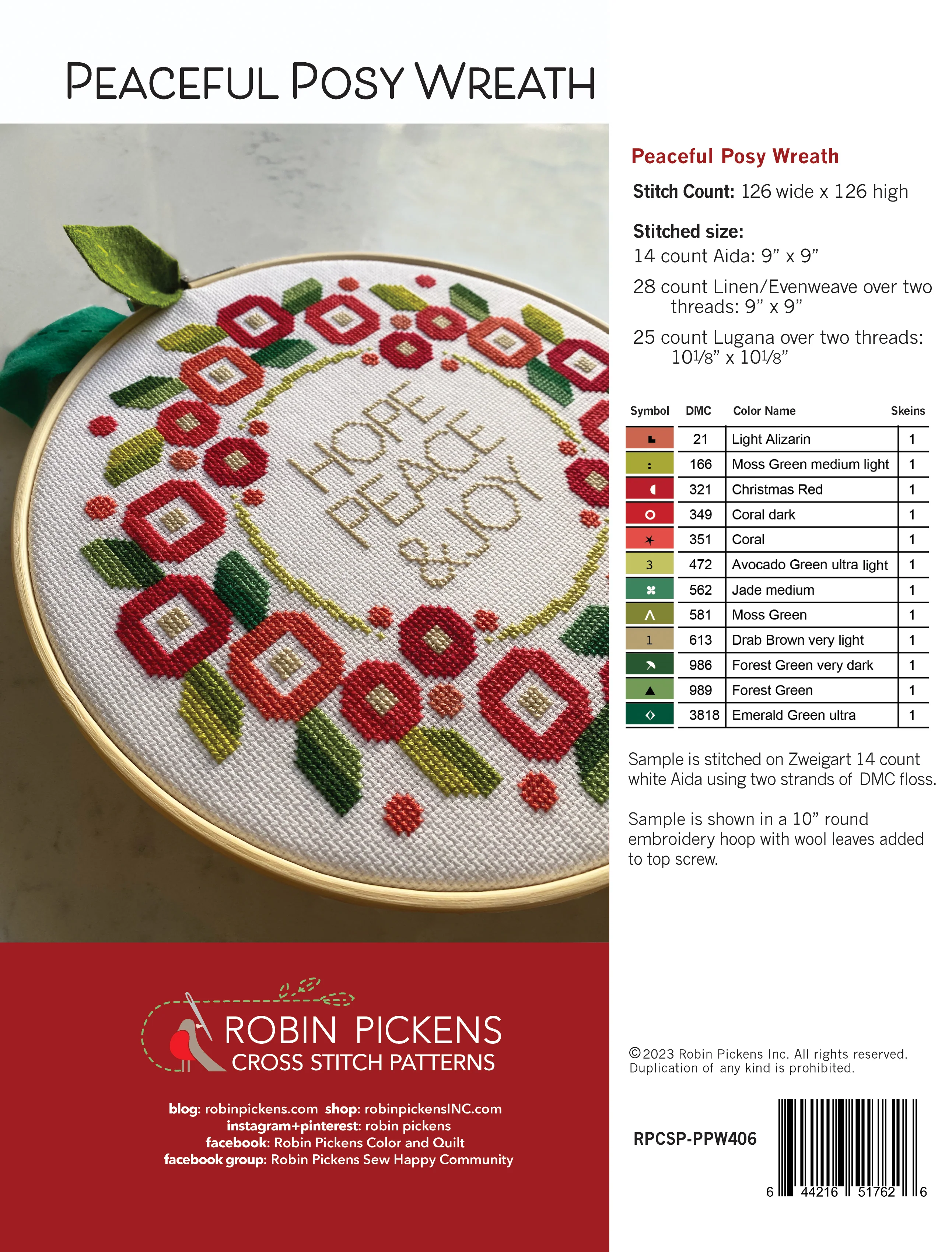 PEACEFUL POSY WREATH Cross Stitch Printed Pattern Booklet - Image 2