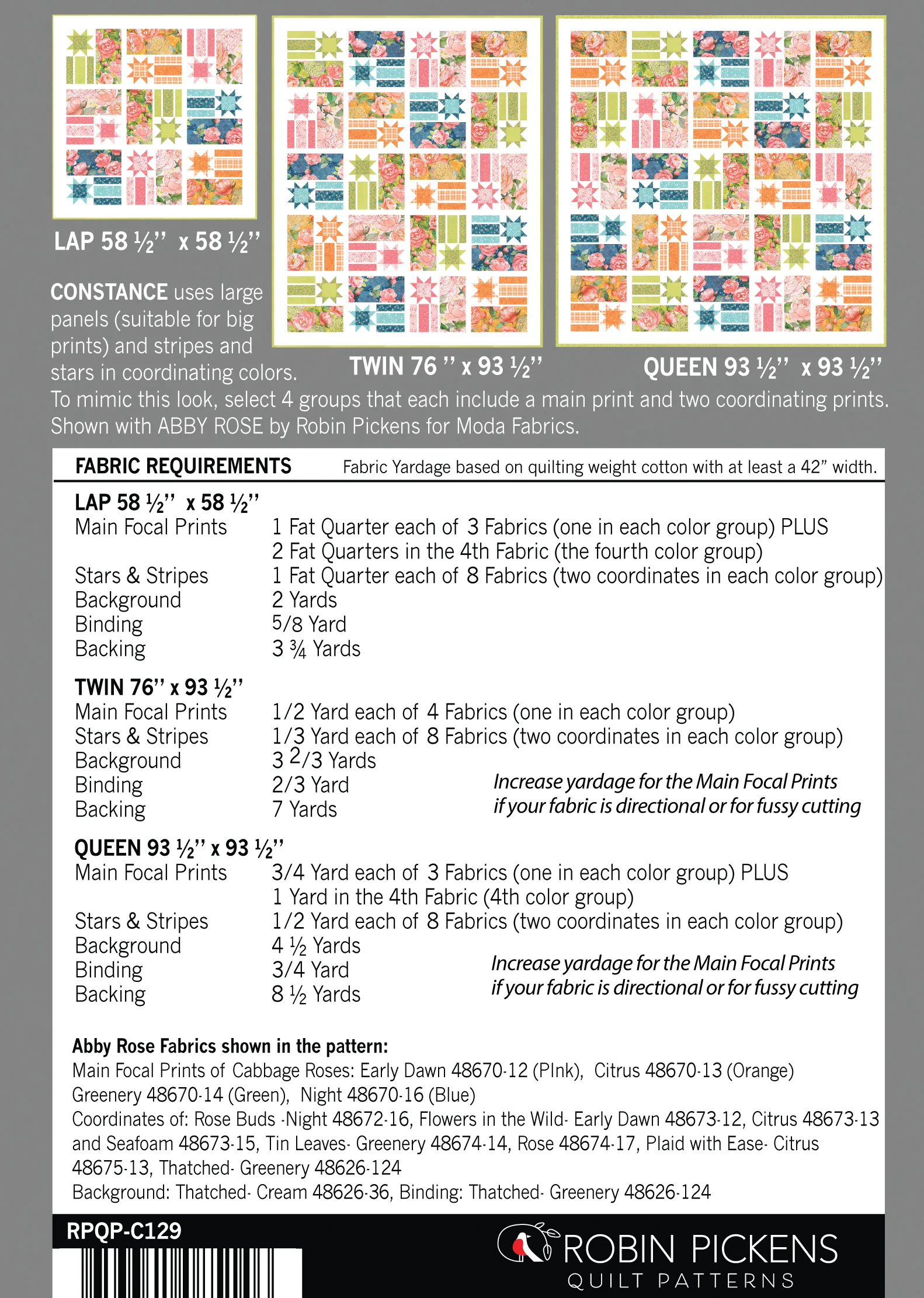 CONSTANCE Digital PDF Quilt Pattern by Robin Pickens / Lap, Twin, Queen sizes - Image 2