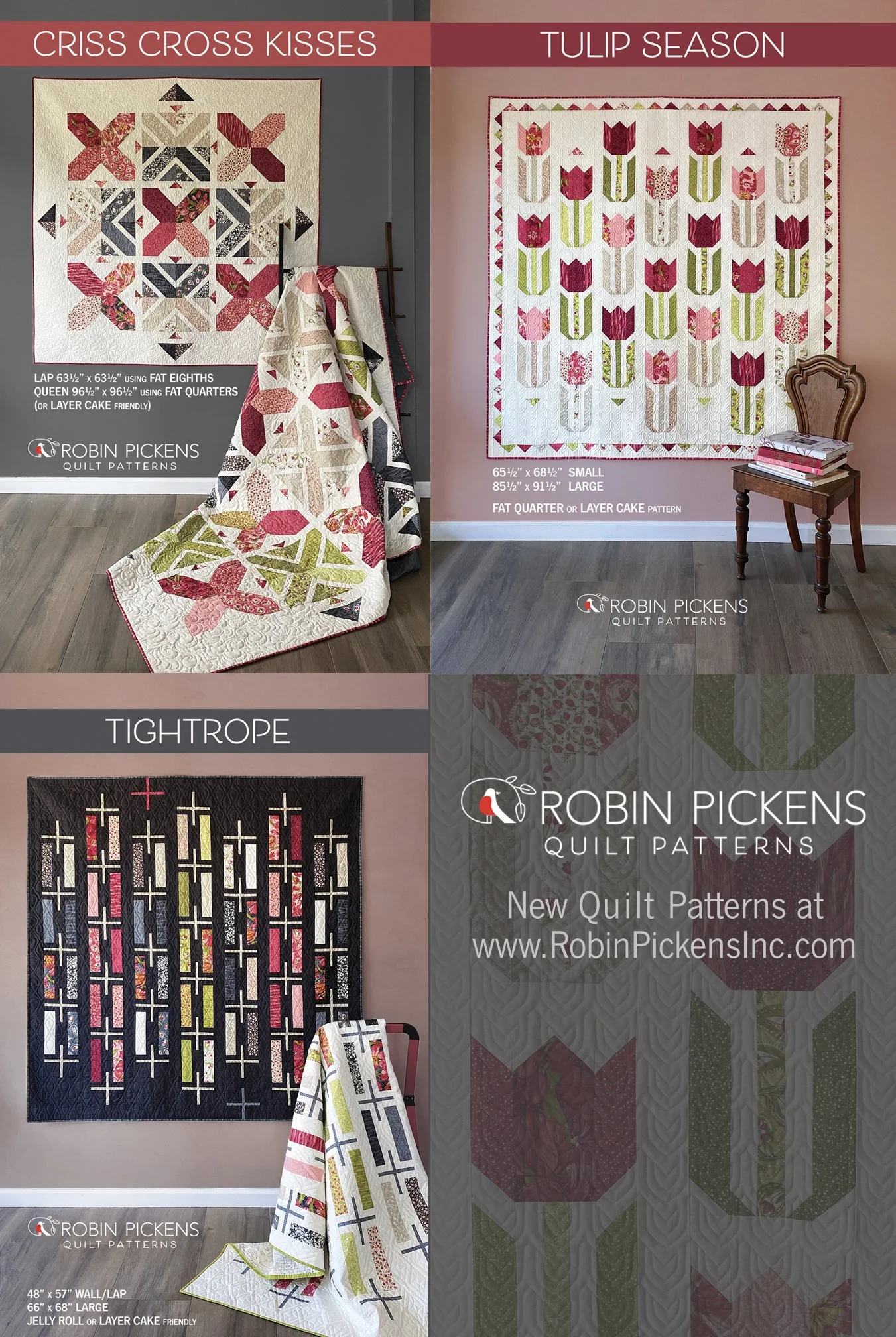 TULIP SEASON printed quilt pattern booklet, Robin Pickens, Lap/Wall or Large - Image 8