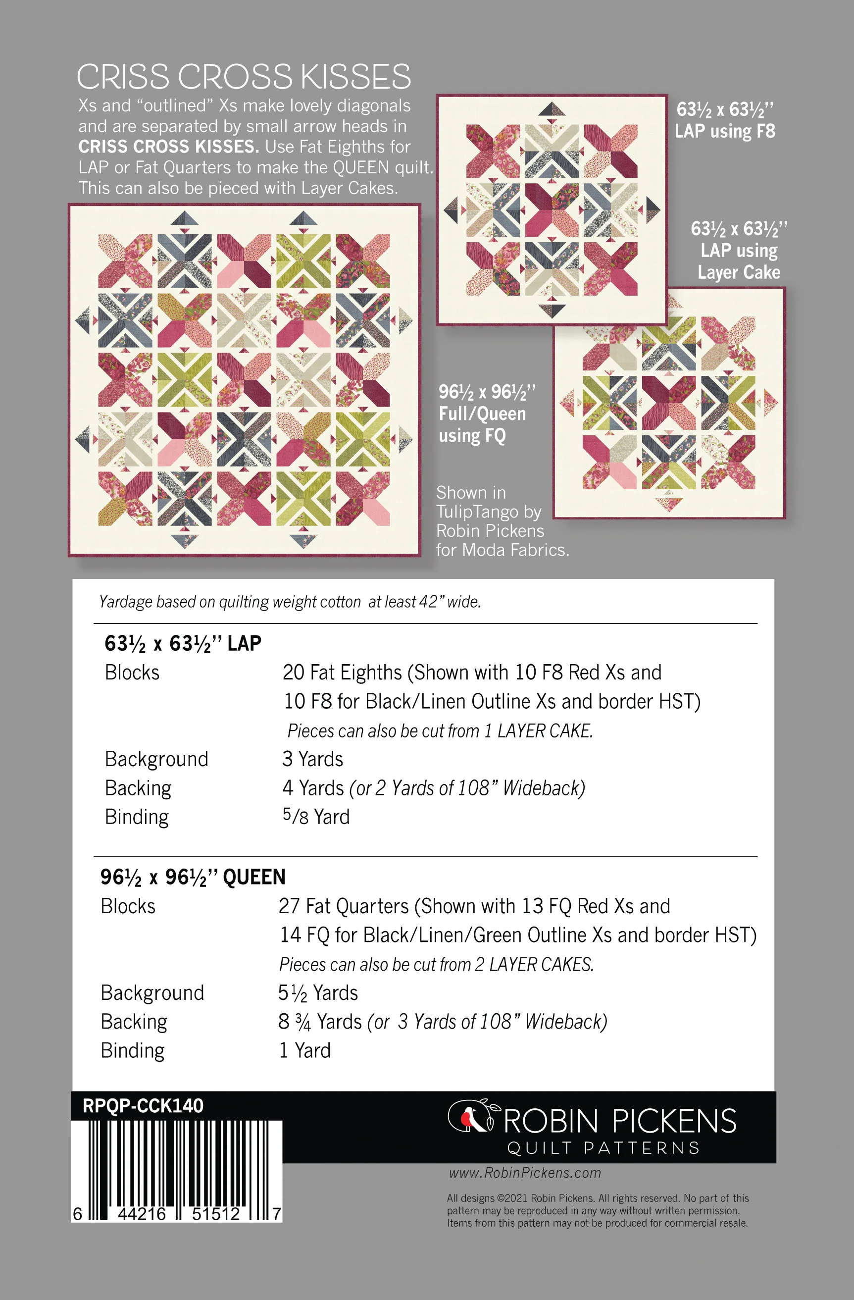 CRISS CROSS KISSES digital PDF download pattern, Robin Pickens, Lap or Queen - Image 3