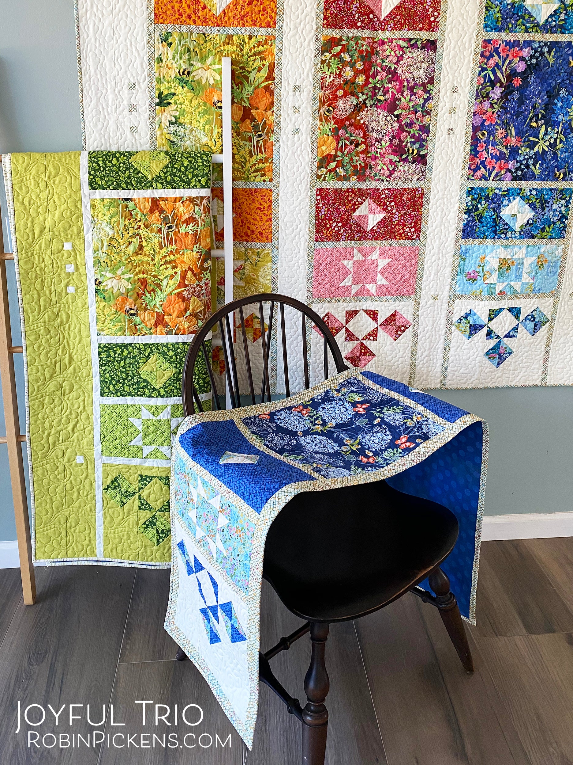 JOYFUL TRIO Quilt Pattern (printed booklet) by Robin Pickens in LAP or TABLE RUNNER sizes - Image 3