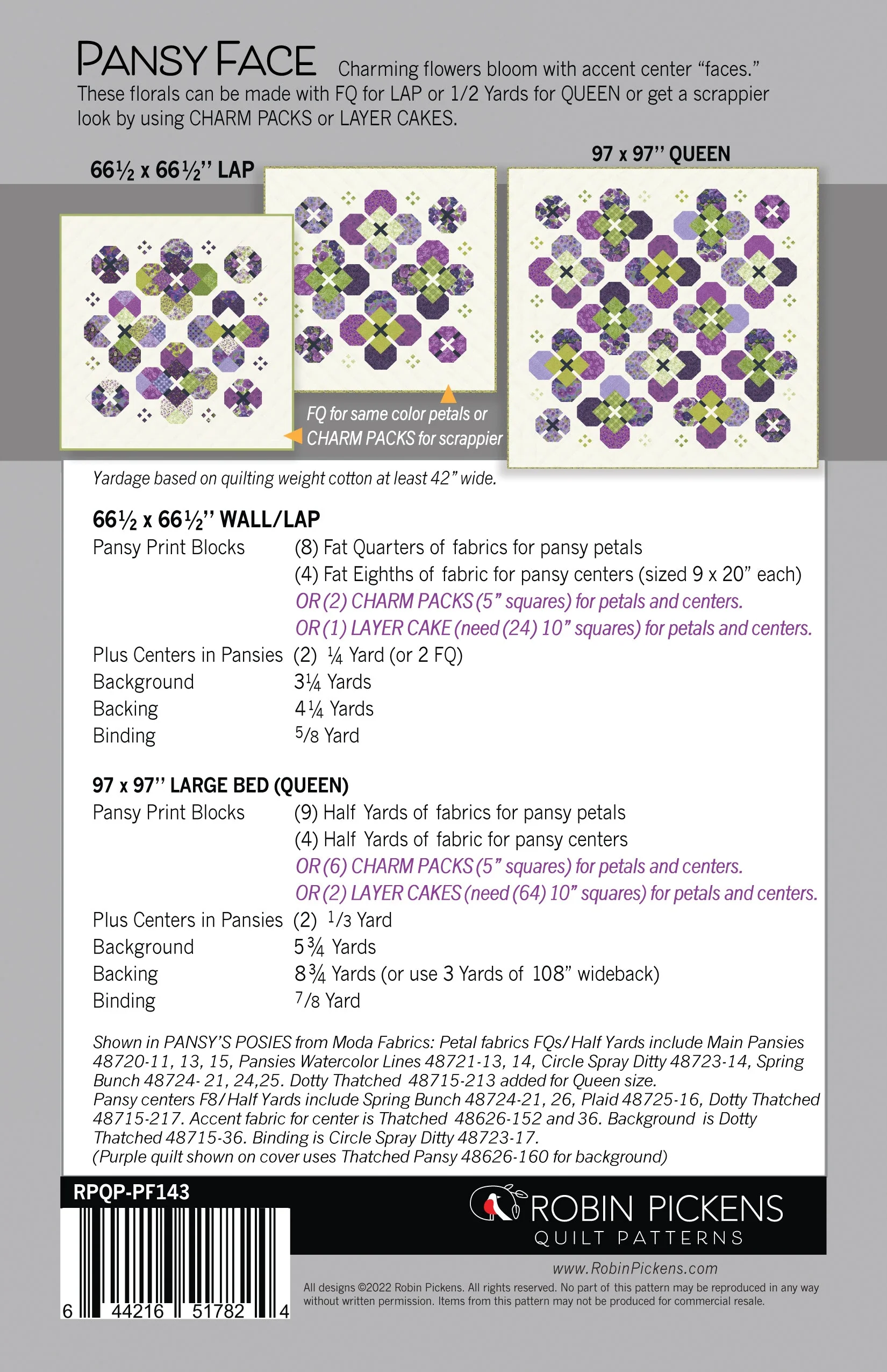 PANSY FACE printed booklet quilt pattern by Robin Pickens - Image 3