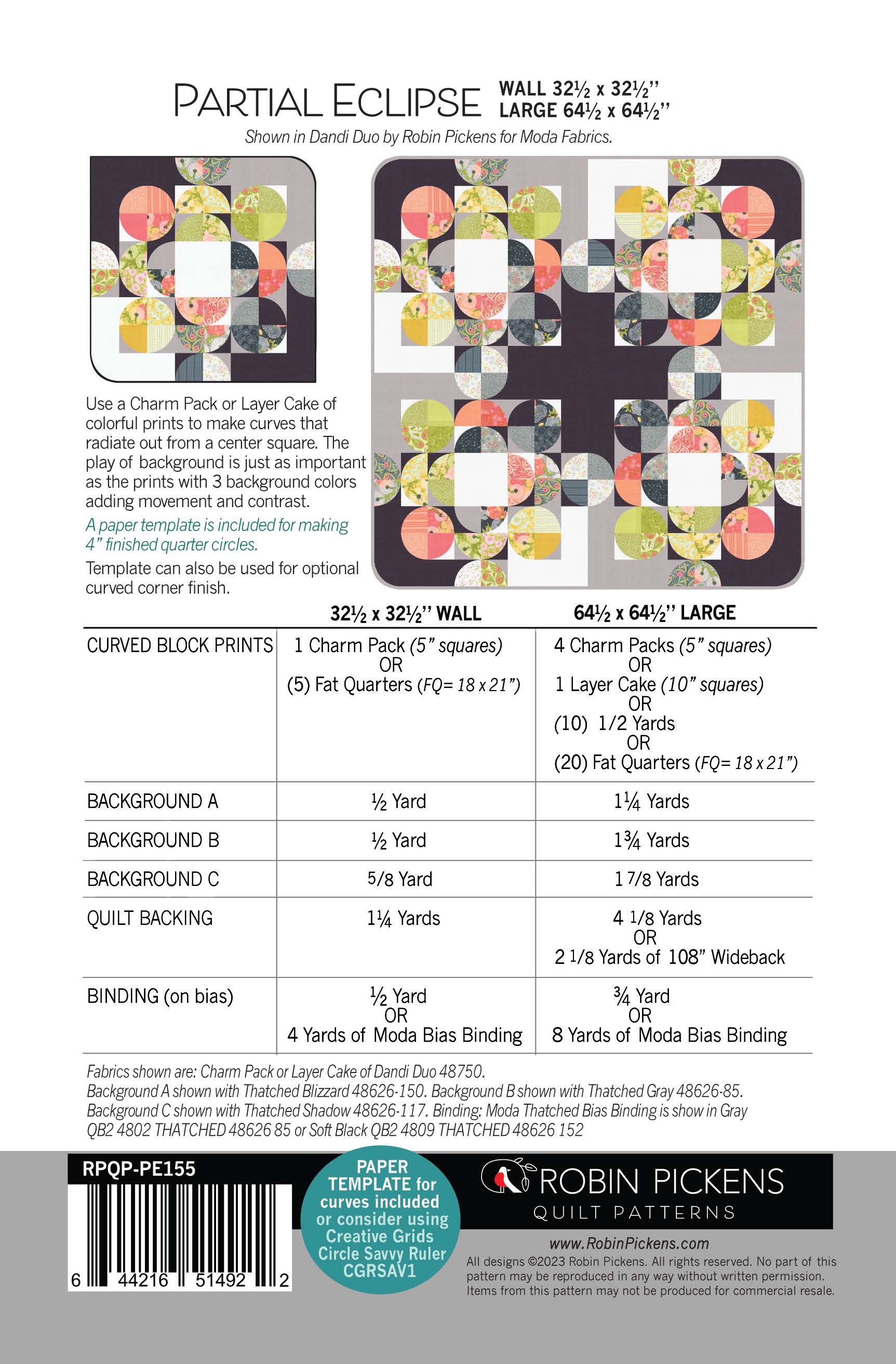 Partial Eclipse (printed) quilt pattern with paper template - Image 2