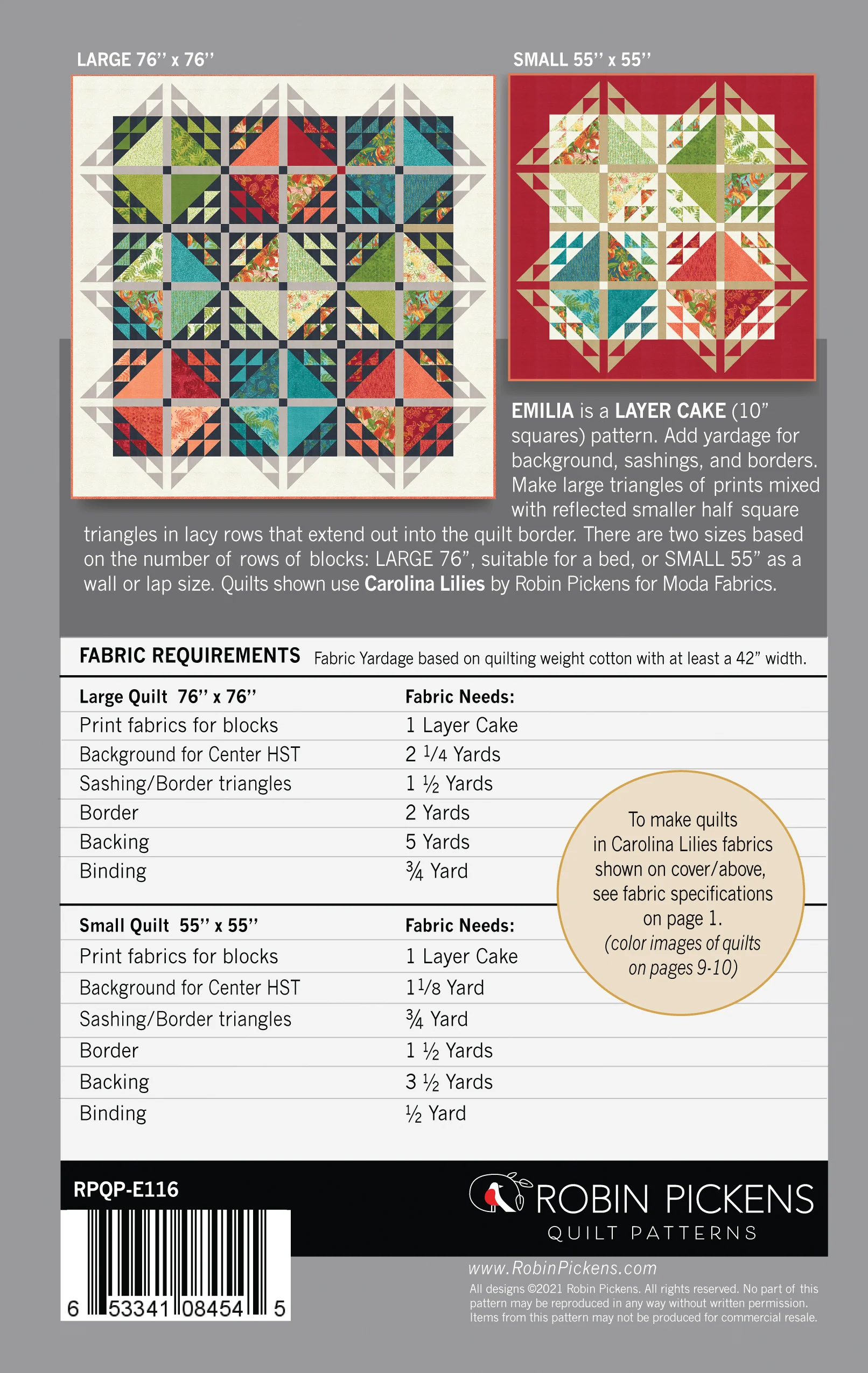 EMILIA Digital PDF Quilt Pattern by Robin Pickens / Layer Cake Precut/Perfect10 Ruler friendly / 76" or 55" square - Image 3