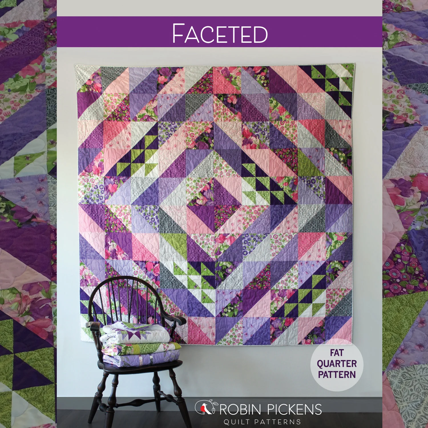 FACETED Digital PDF Quilt Pattern by Robin Pickens / Fat Quarter Friendly / 75" Square Diamond Quilt - Image 6