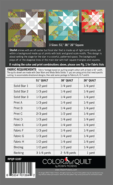 Starlet Digital PDF Quilt Pattern by Robin Pickens in 3 sizes for wall or lap quilts 51", 38" or 26" square" - Image 3