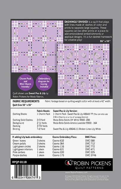 DASHINGLY DIVIDED Quilt Pattern (printed booklet) w/ Embroidery page by Robin Pickens / Charm Pack, Mini Charm, precut - Image 3