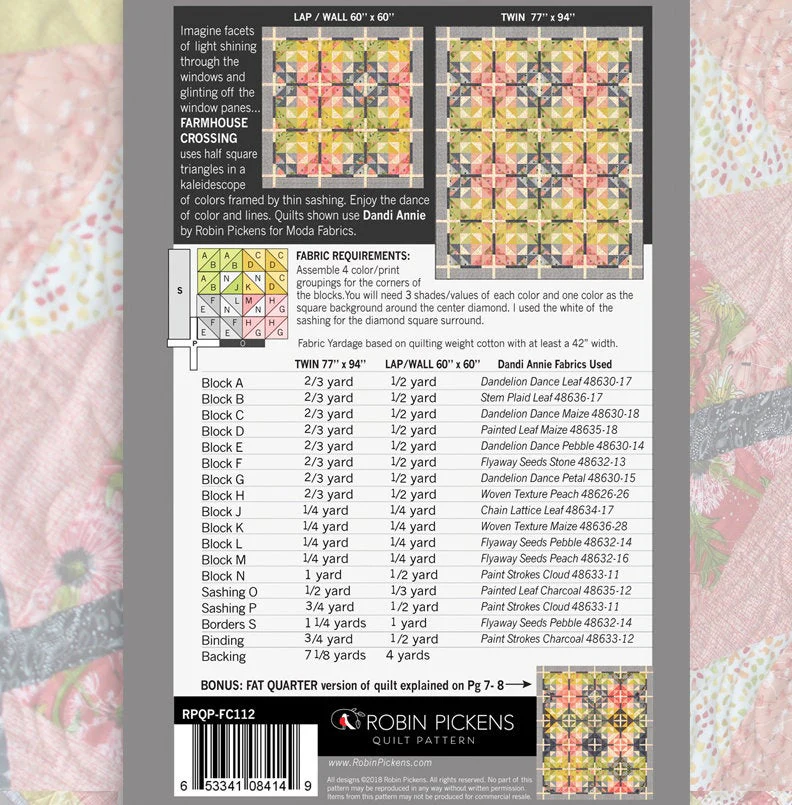 FARMHOUSE CROSSING Quilt Pattern (printed booklet)  by Robin Pickens - Image 4