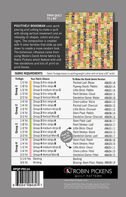POSITIVELY BOHEMIAN Quilt Pattern (printed booklet) by Robin Pickens / Twin size - Image 3
