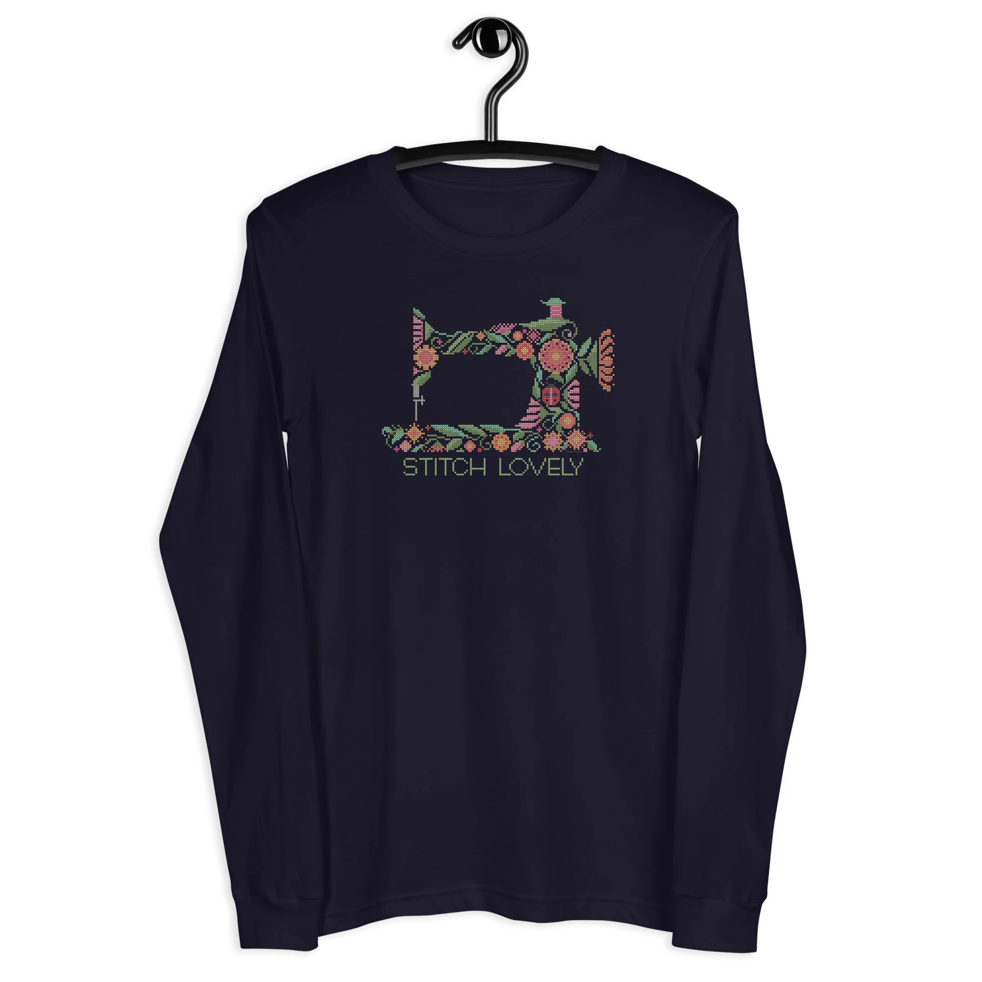 Stitch Lovely Floral Sewing Machine Unisex Long Sleeve Tee - Image 3