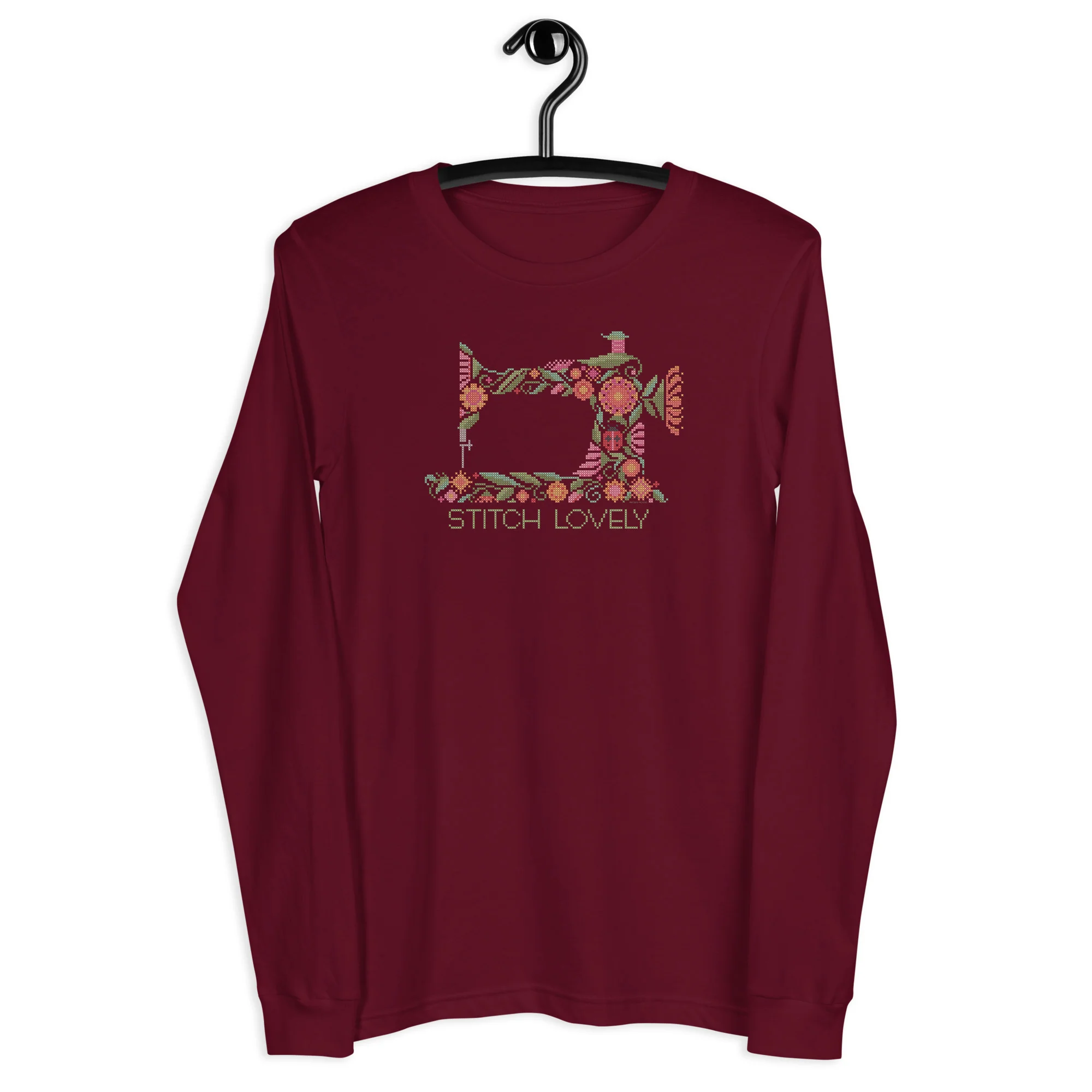 Stitch Lovely Floral Sewing Machine Unisex Long Sleeve Tee - Image 4