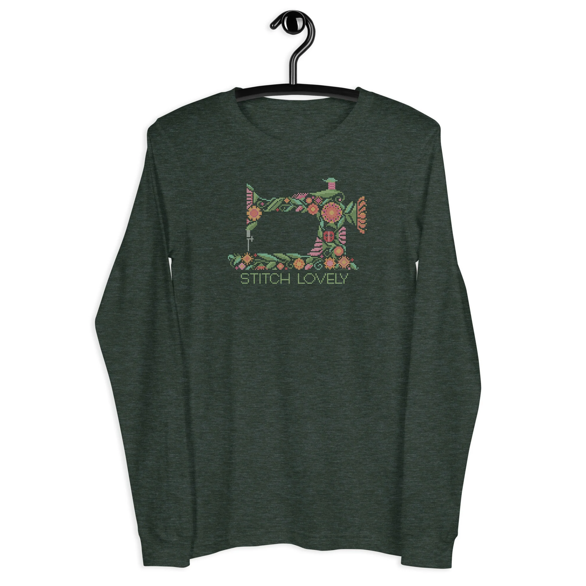 Stitch Lovely Floral Sewing Machine Unisex Long Sleeve Tee - Image 5