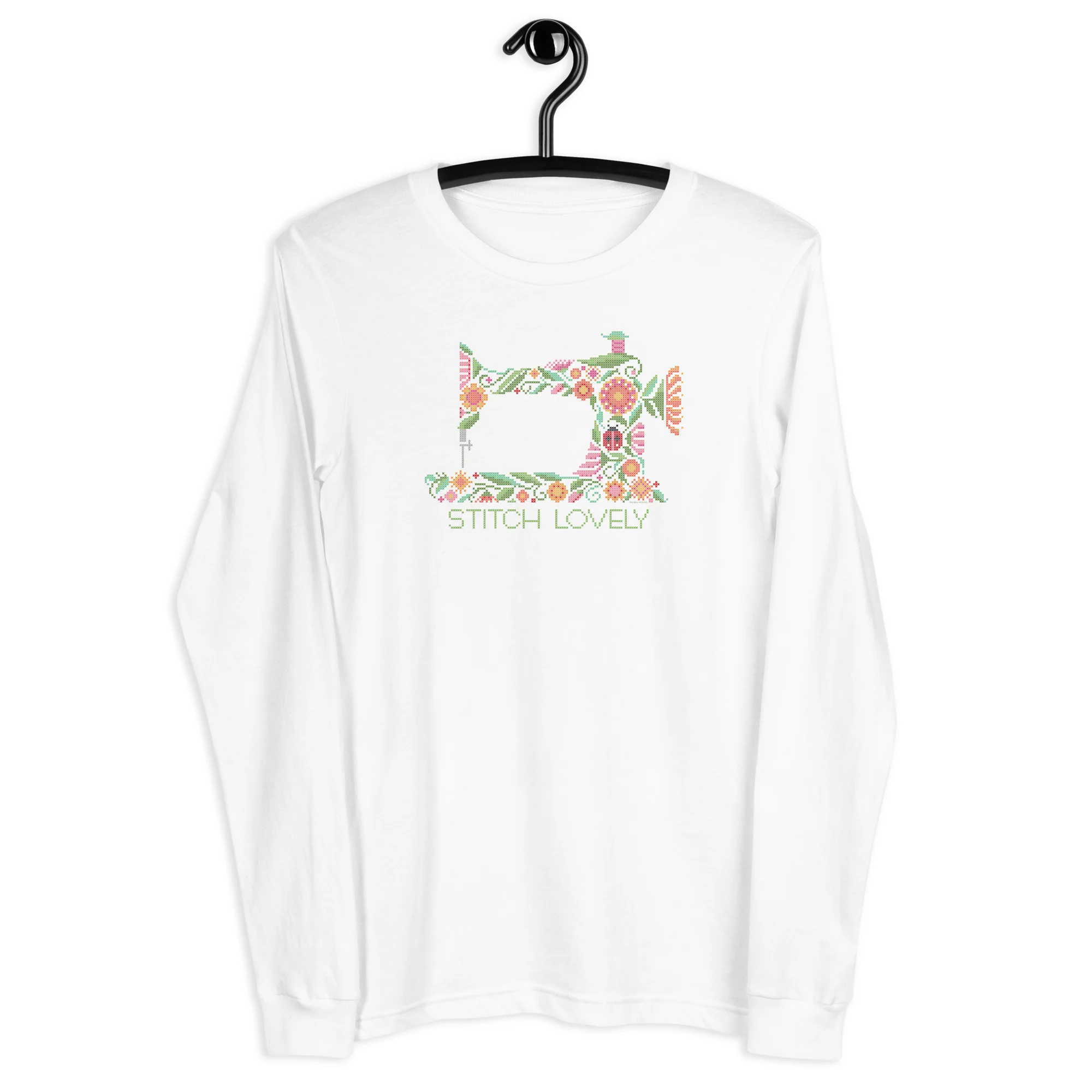 Stitch Lovely Floral Sewing Machine Unisex Long Sleeve Tee - Image 9