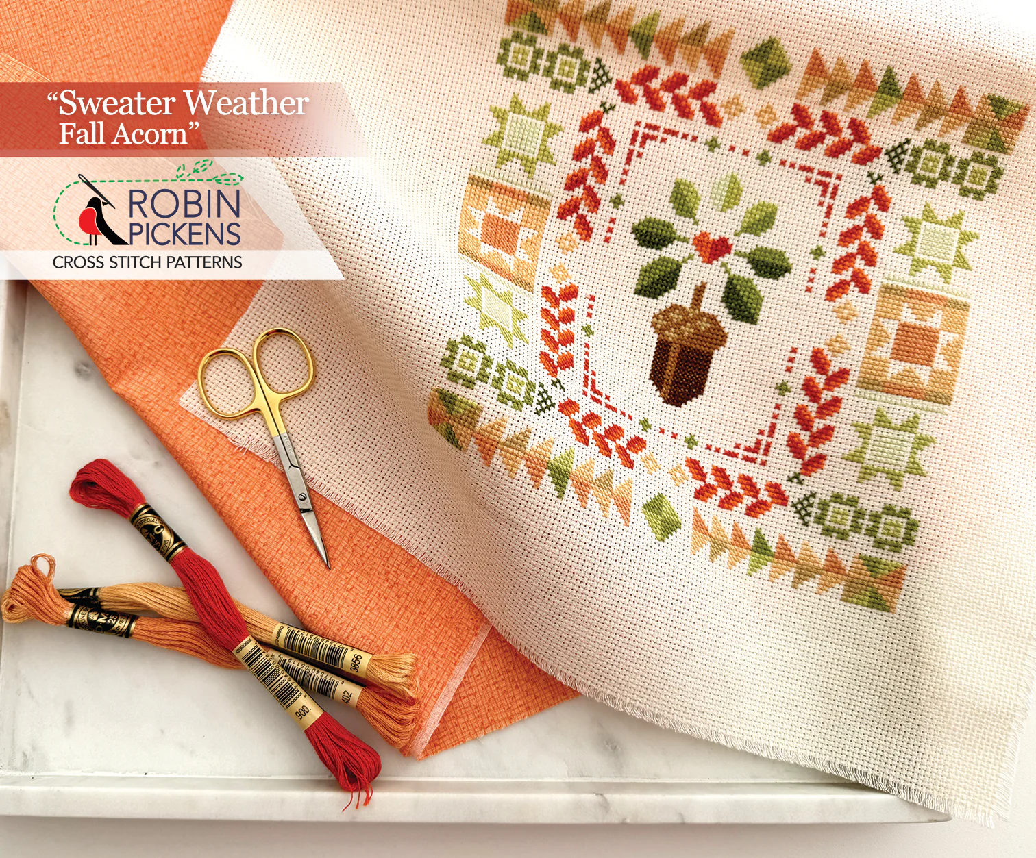 Sweater Weather Fall Acorn Cross Stitch PRINTED Pattern - Image 4