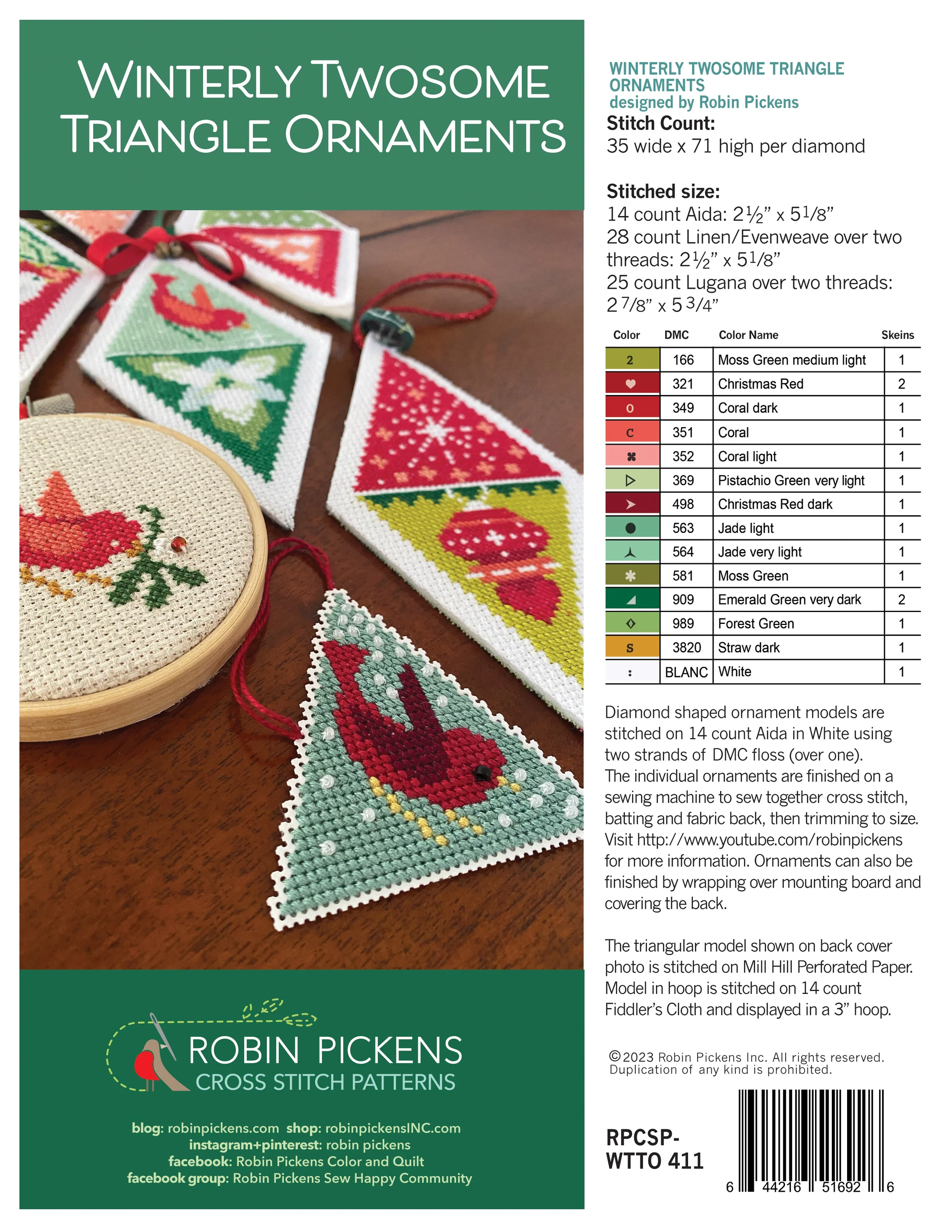 Winterly Twosome Triangle Ornaments Cross Stitch, Printed Pattern Booklet - Image 2